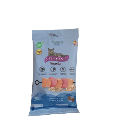SERRANO Snack per Gatti 50g – Gusto Pollo o Salmone & Tonno-0