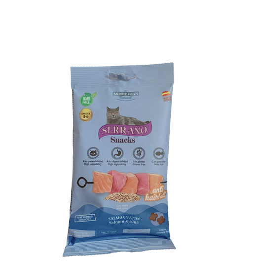 SERRANO Snack per Gatti 50g – Gusto Pollo o Salmone & Tonno-0